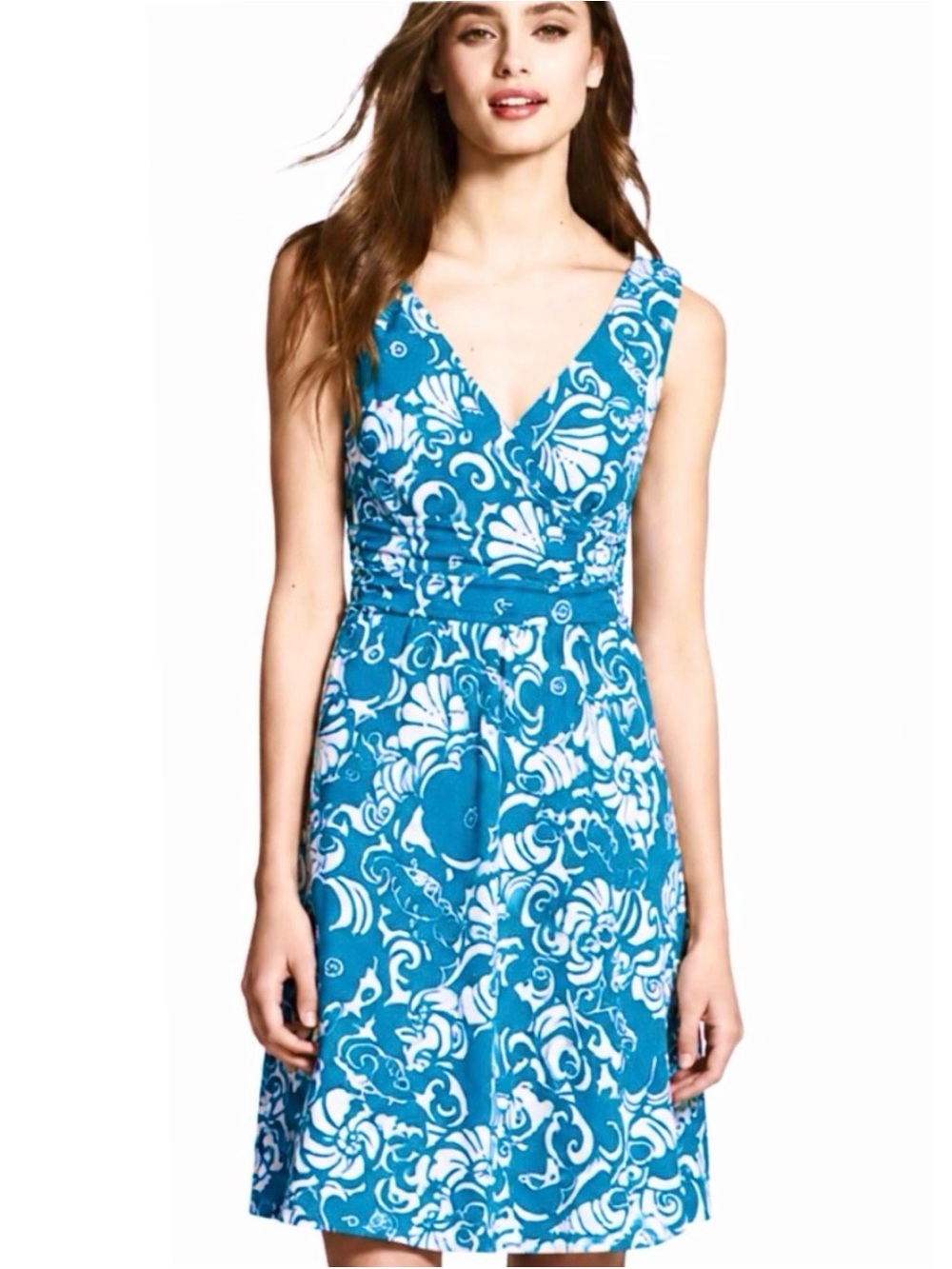 Lilly Pulitzer Preppy Mini Blue/White Print Fitted Waist Dress, Size XSmall